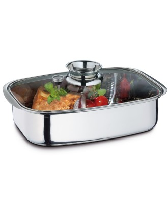 Tava dreptunghiulara cu capac si aromatizor, inox, 36 cm, 6 litri - KUCHENPROFI